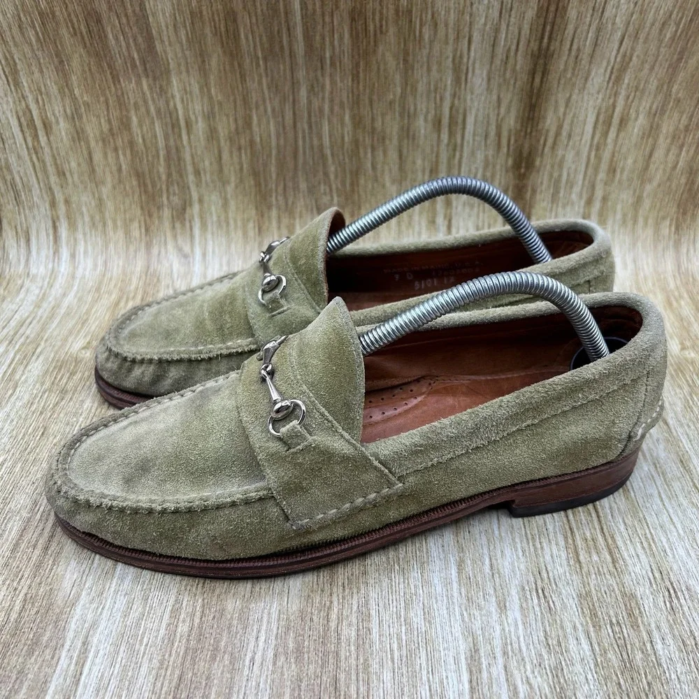 Rancourt & Co Bit Loafers Men's Size 9 D Olive Green Suede Handsewn Made in USA